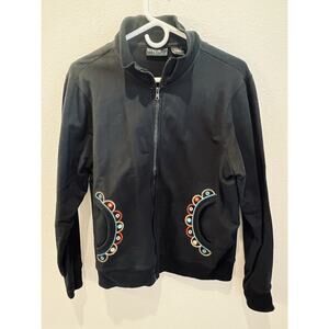 Onque Casuals Black Full Zip Sweatshirt. Size Large. Embellished Pockets.